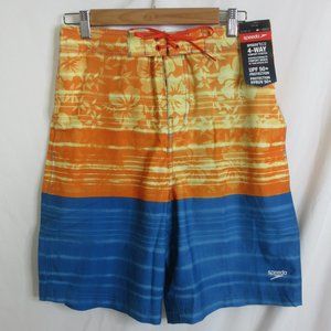 Speedo Swim Trunks ECO 4 way Comfort Stretch Orange Blue Suit Size Medium